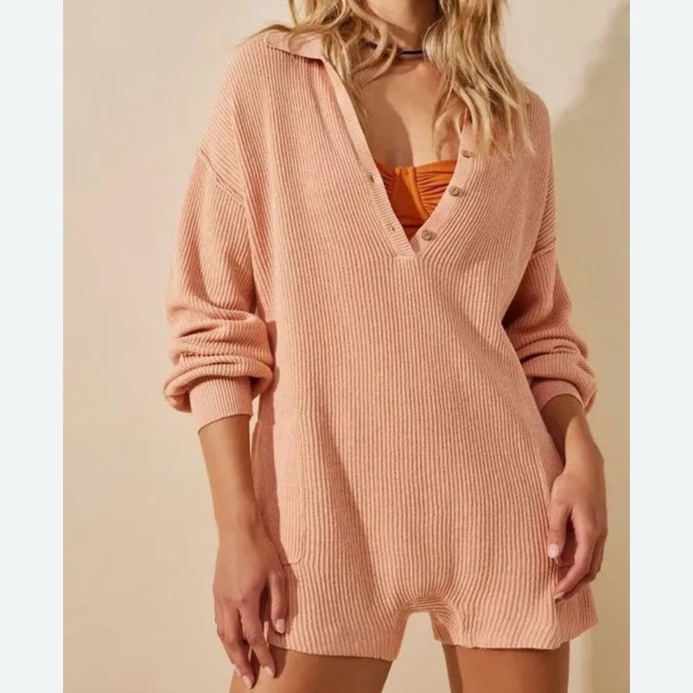 NWT Free People Beach Picnic Sweater Romper in Cream
